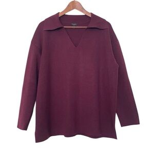 Talbots Sweater Wool Blend Milano Stitch Johnny Collar Plus Size 1X Plum Polo
